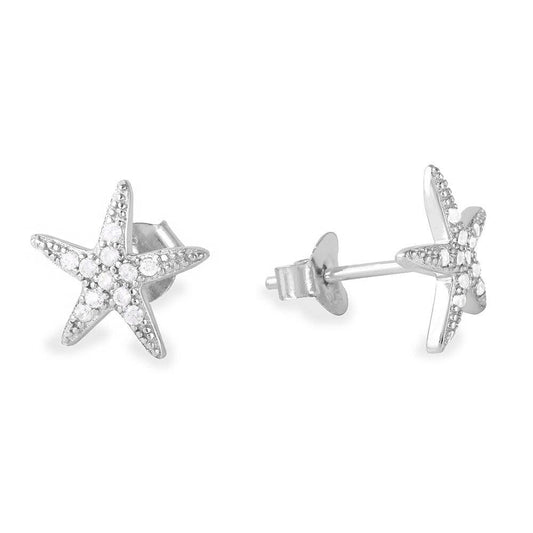 925 Silver Rhodium Plated CZ Star Earrings