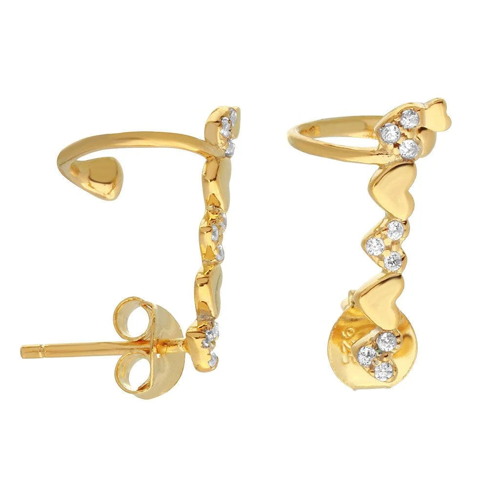 925 Silver Gold Plated Climbing Heart Earrings with CZ Stones