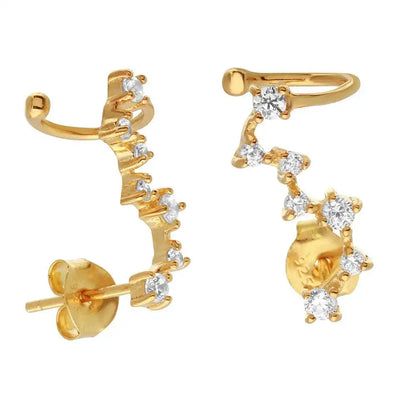 925 Sterling Silver Gold Plated Climbing Earring with CZ Stones