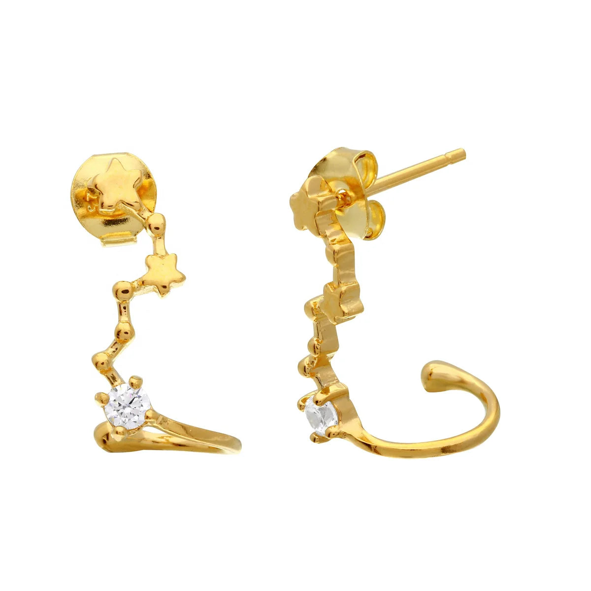 925 Sterling Silver Gold Plated Climbing Star Earring with CZ Stones