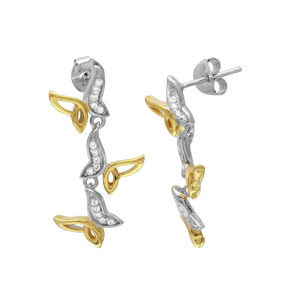 925 Sterling Silver Two-Tone 3 Open CZ Butterfly Earrings