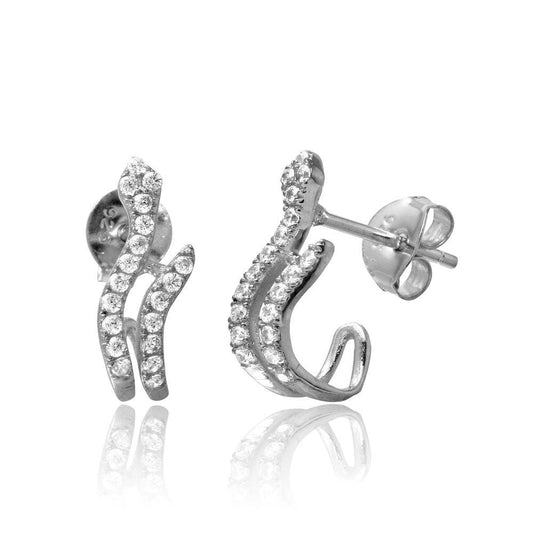 925 Sterling Silver Rhodium Plated CZ Snake Hook Earrings
