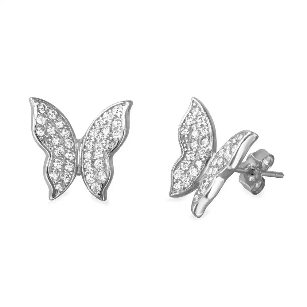 925 Sterling Silver Rhodium Plated Butterfly Earring with CZ