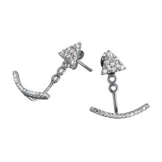 925 Sterling Silver Rhodium Plated Curve CZ Front and Back Earrings