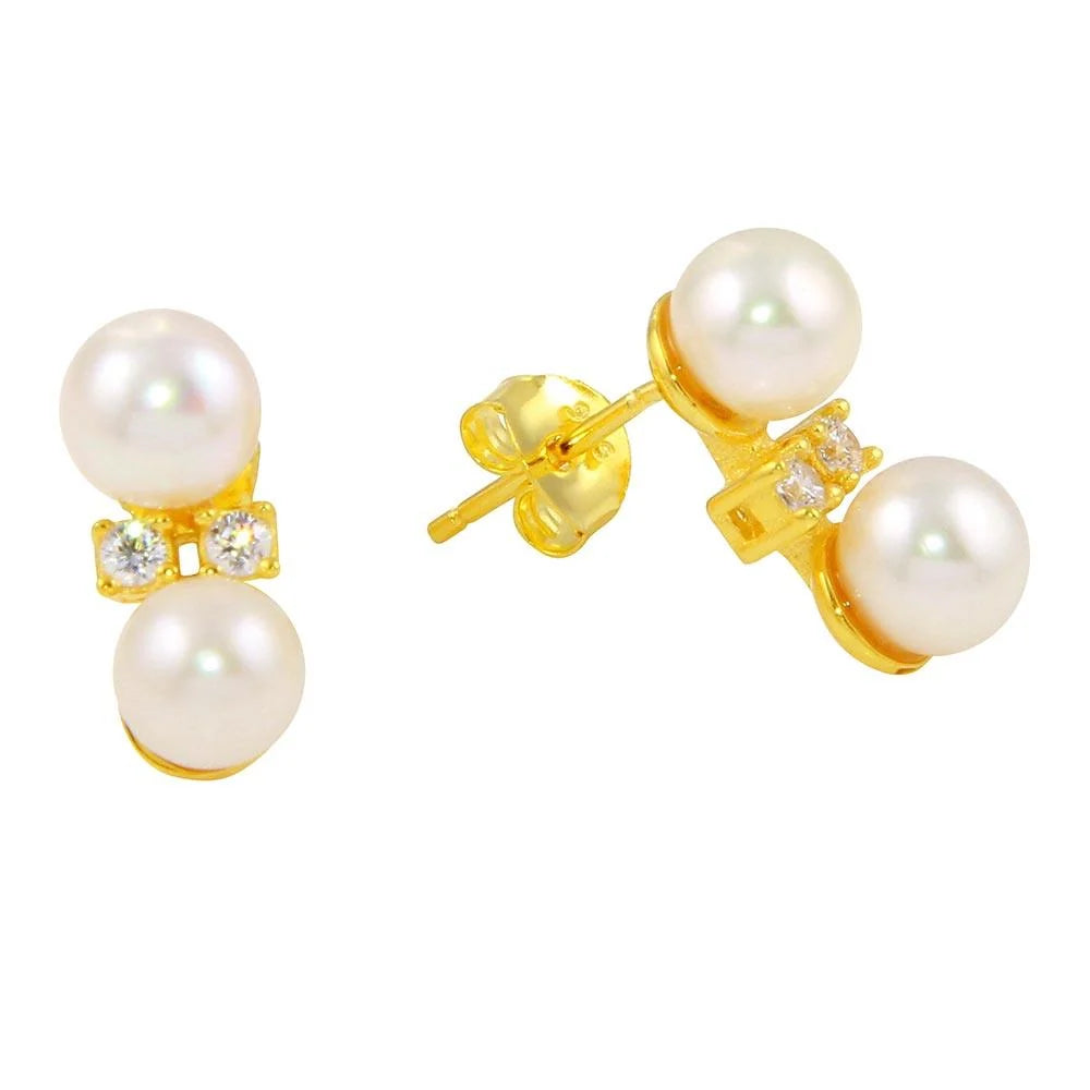 925 Sterling Silver Gold Plated Freshwater Pearl Earring with CZ