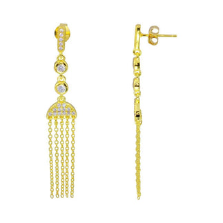 925 Sterling Silver Gold Plated Drop Tassel Earrings
