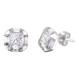 925 Sterling Silver Rhodium Plated CZ Stud Earrings