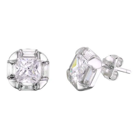 925 Sterling Silver Rhodium Plated CZ Stud Earrings