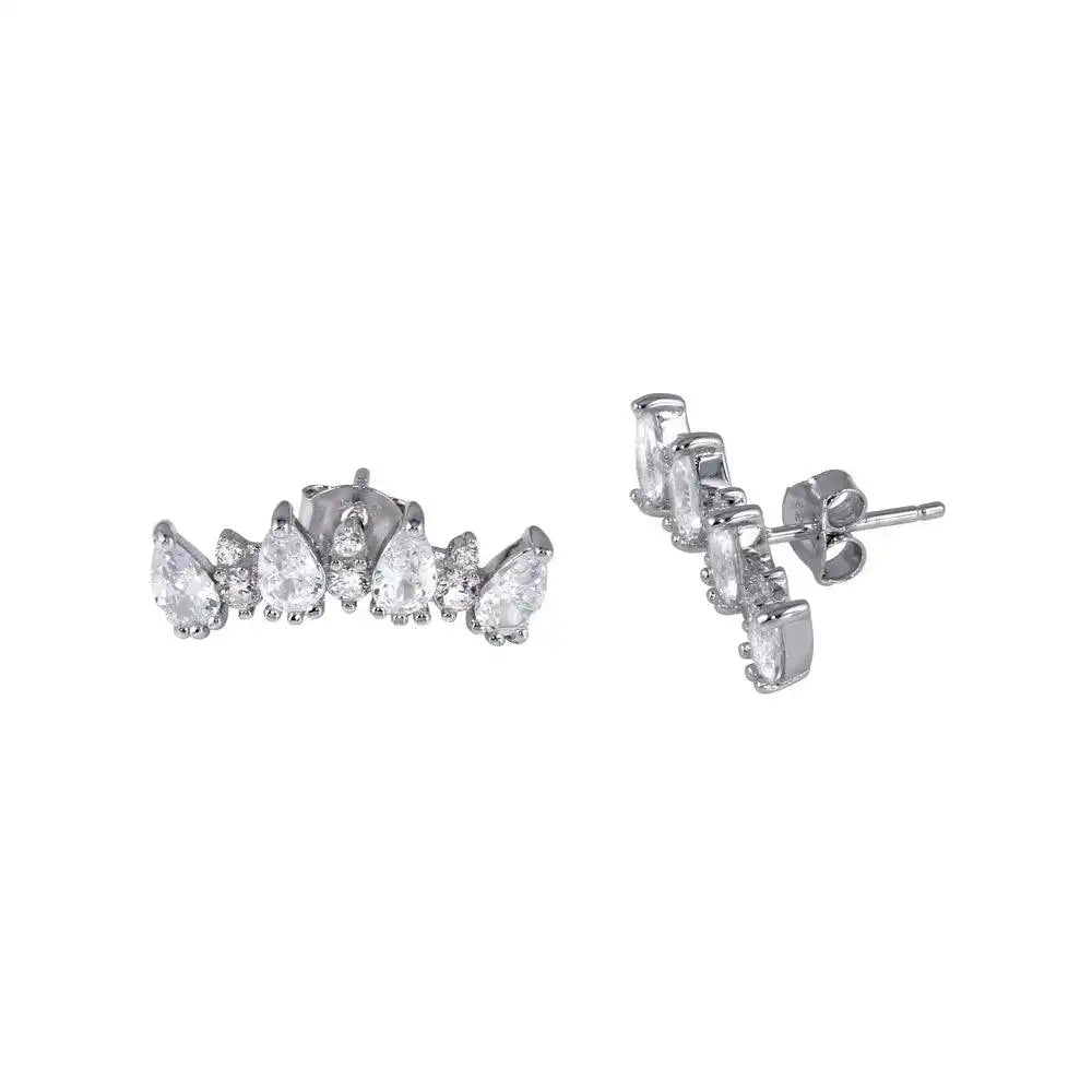 925 Sterling Silver Rhodium Plated CZ Stud Earrings