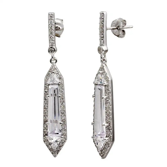 925 Sterling Silver Rhodium Plated Dangling Clear CZ Earrings