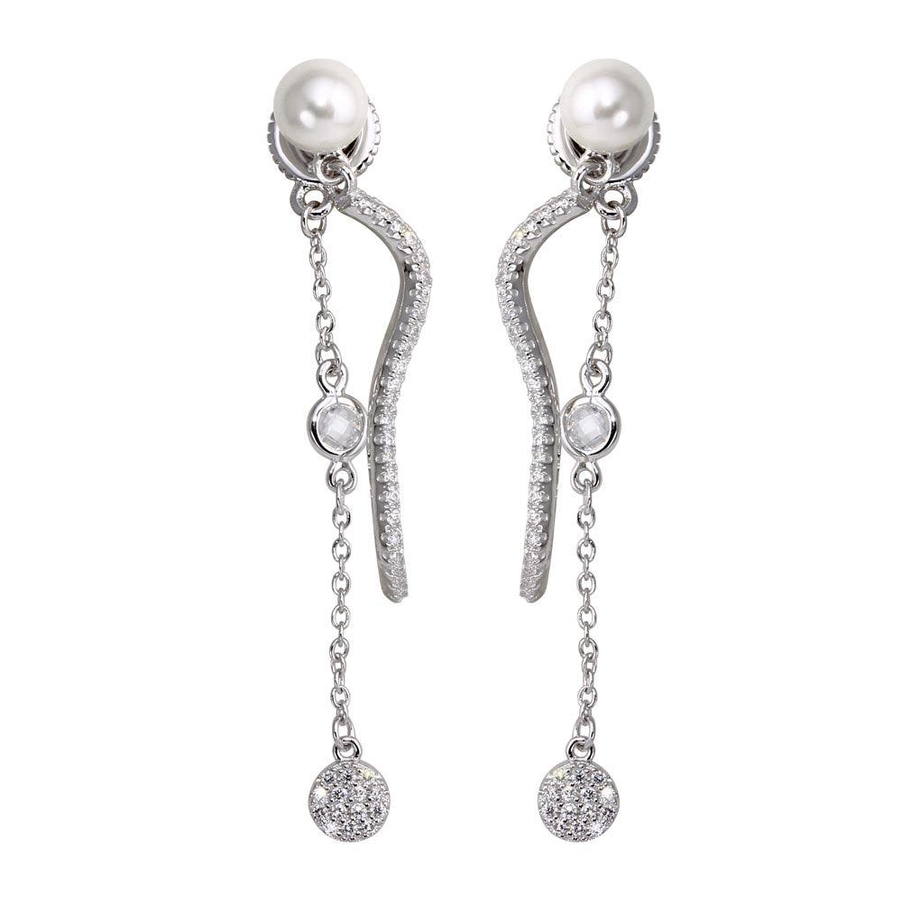 925 Sterling Silver Rhodium Plated Front and Back Dangling Earrings with CZ and Synthetic Pearl