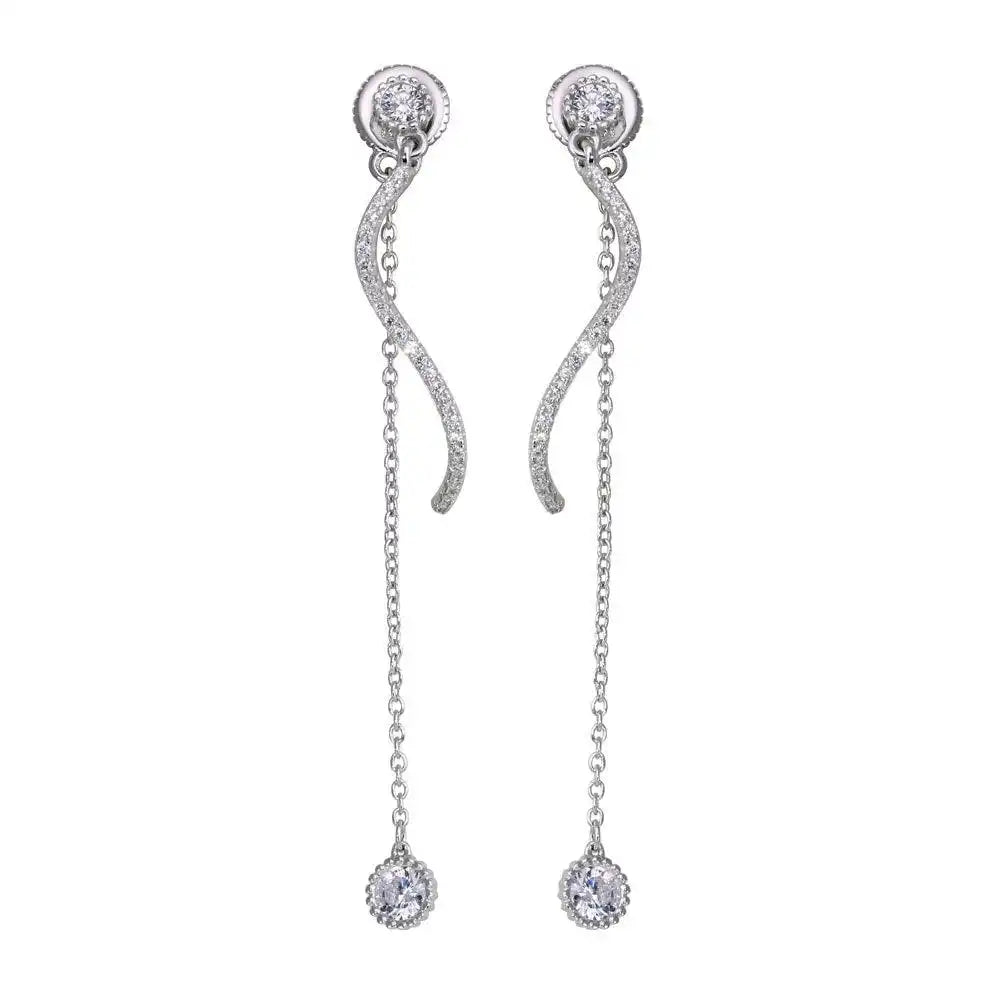 925 Sterling Silver Rhodium Plated Front and Back Dangling Earrings with CZ