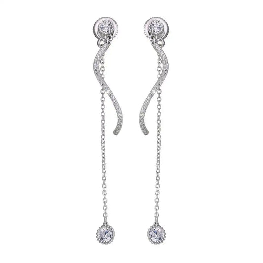 925 Sterling Silver Rhodium Plated Front and Back Dangling Earrings with CZ