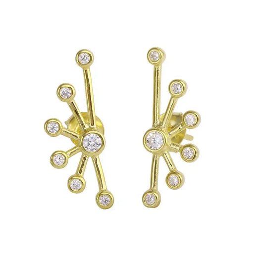 925 Sterling Silver Gold Plated Half Web Design Stud Earrings with CZ