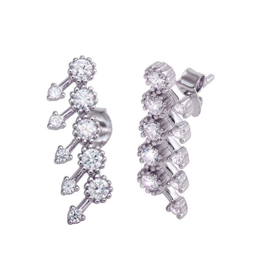 925 Sterling Silver Rhodium Plated 5 Arrow Stud Earrings with CZ