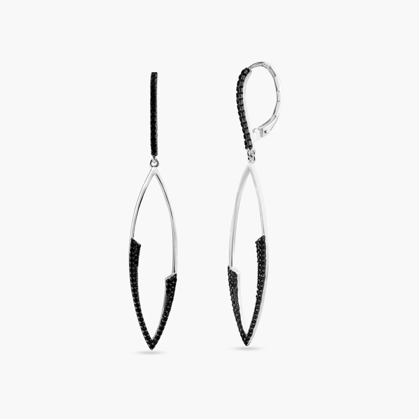 925 Sterling Silver Rhodium Plated Black CZ Marquee Drop Earrings