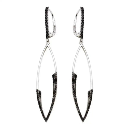 925 Sterling Silver Rhodium Plated Black CZ Marquee Drop Earrings