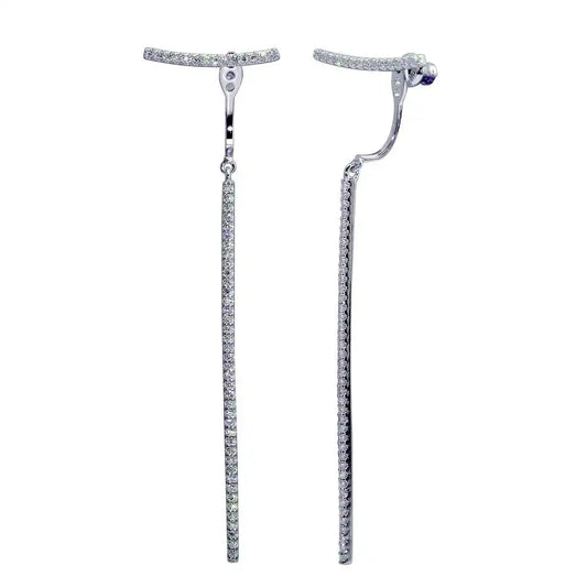 925 Sterling Silver Rhodium Plated Dangling Bar Earrings with CZ