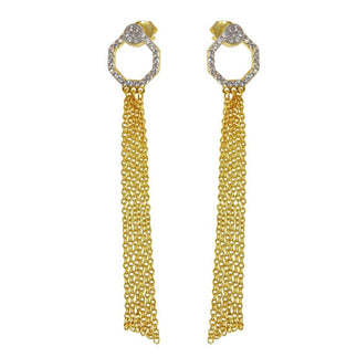 925 Sterling Silver Gold Plated Open Circle CZ Teardrop Chain Dangling Earrings