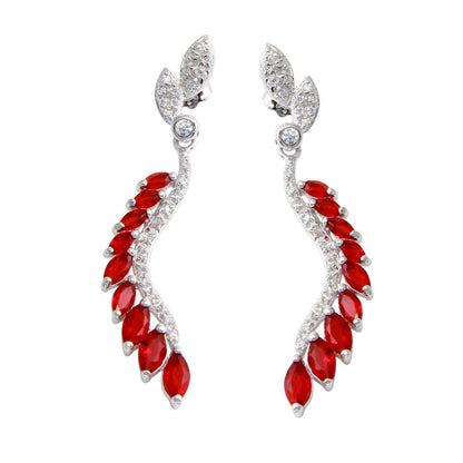925 Sterling Silver Rhodium Plated Dangling Feather Earrings with Colored CZ