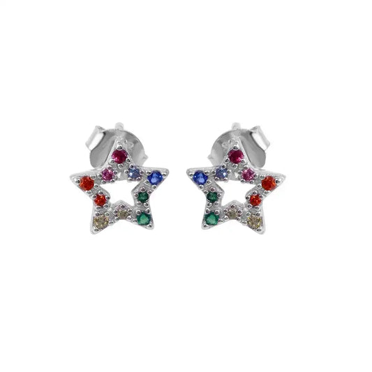 925 Sterling Silver Rhodium Plated Rainbow CZ Stud Earrings