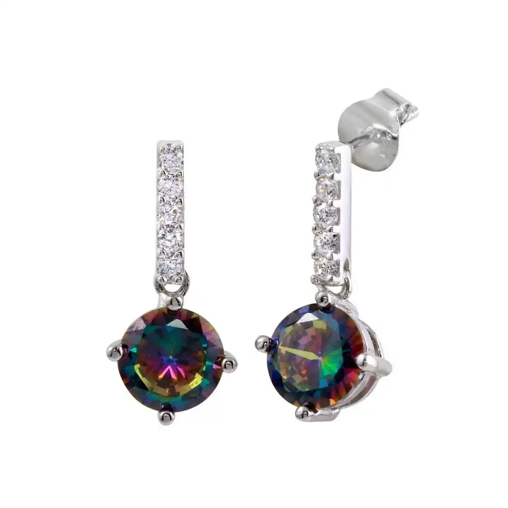 925 Sterling Silver Rhodium Plated Dangling CZ Synthetic Mystic Topaz Earrings