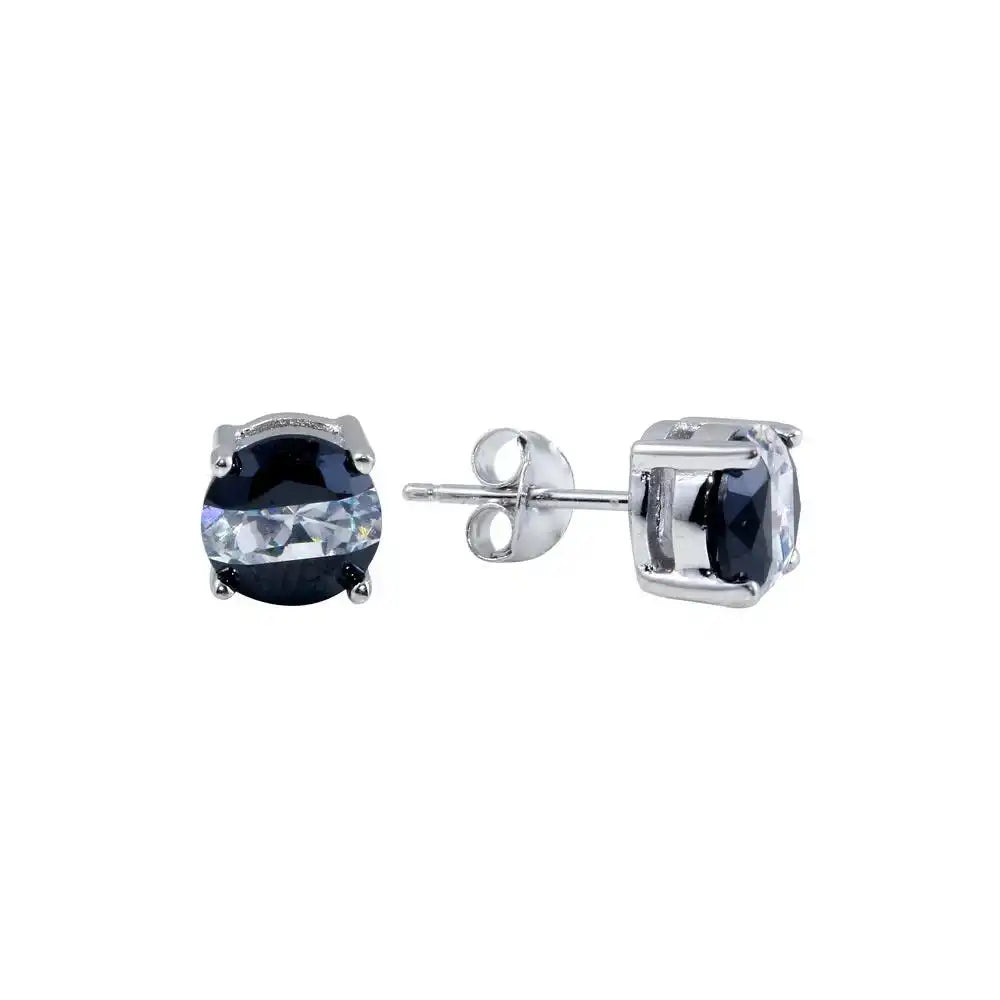 925 Sterling Silver Rhodium Plated Two-Tone CZ Stud Earrings