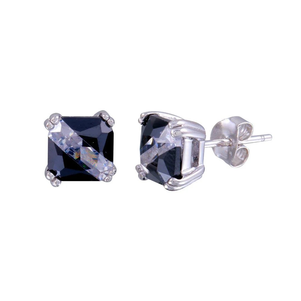 925 Sterling Silver Rhodium Plated 925 Sterling Two-Tone Square CZ Stud Earrings