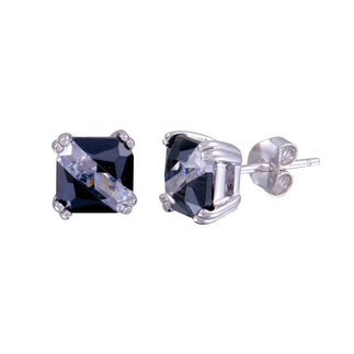 925 Sterling Silver Rhodium Plated 925 Sterling Two-Tone Square CZ Stud Earrings