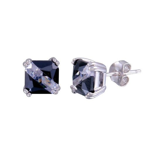 925 Sterling Silver Rhodium Plated 925 Sterling Two-Tone Square CZ Stud Earrings