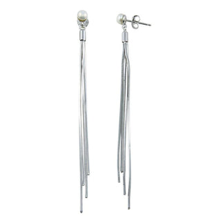 925 Sterling Silver Rhodium Plated Synthetic Center Snake SQ Dangling Earrings