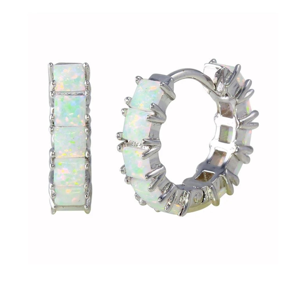 925 Sterling Silver Rhodium Plated Opal huggie hoop Earrings 16mm