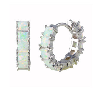 925 Sterling Silver Rhodium Plated Opal huggie hoop Earrings 16mm