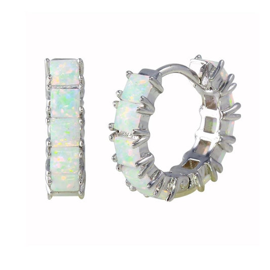 925 Sterling Silver Rhodium Plated Opal huggie hoop Earrings 16mm