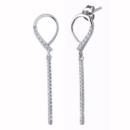 925 Sterling Silver Rhodium Plated CZ Open Dangling Earrings