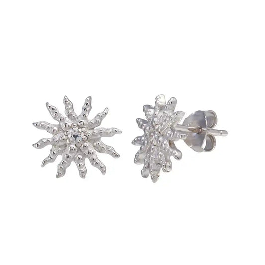 925 Sterling Silver Rhodium Plated CZ Sun Stud Earring