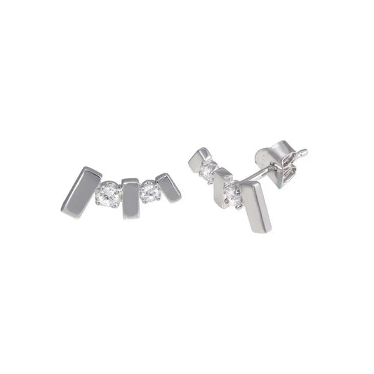 925 Sterling Silver Rhodium Plated Bar CZ Stud Earring