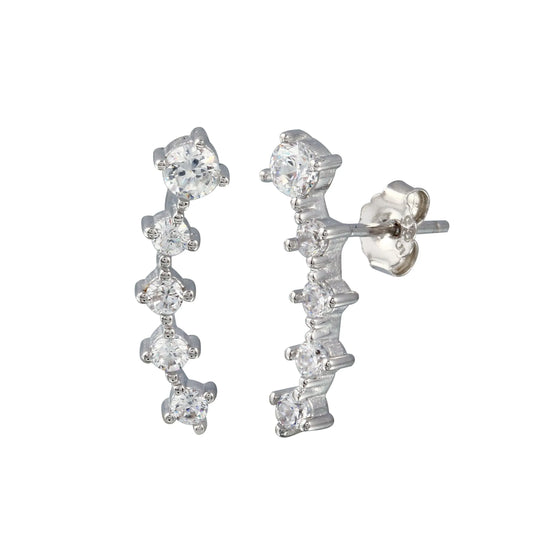 925 Sterling Silver Rhodium Plated Graduated CZ Stud Earring