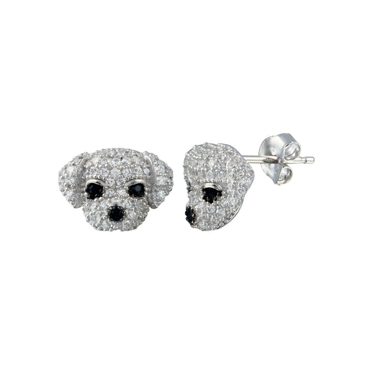 925 Sterling Silver Rhodium Plated CZ Puppy Stud Earring