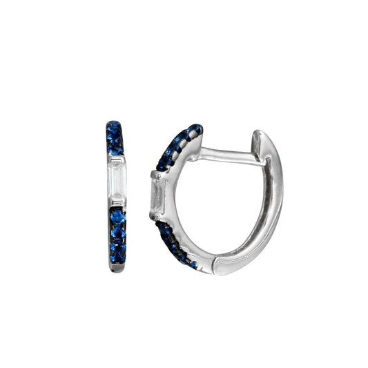 925 Sterling Silver Blue CZ Hoop Earring
