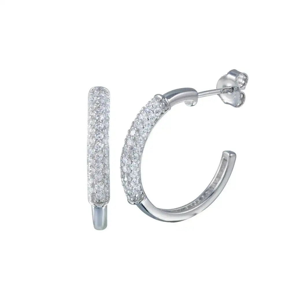 925 Sterling Silver Half CZ Hoop