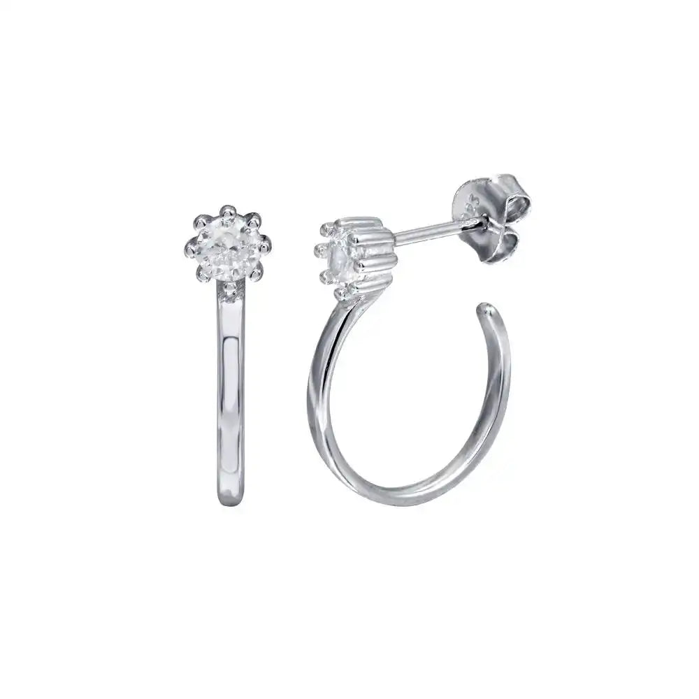 925 Sterling Silver CZ Semi Hoop Single