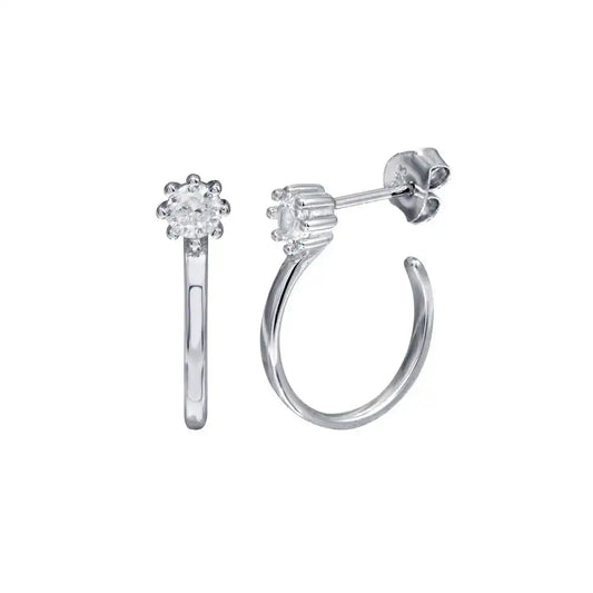 925 Sterling Silver CZ Semi Hoop Single