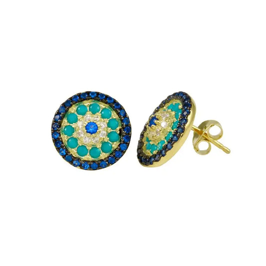 925 Sterling Silver Gold Plated Evil Eye Stud Earring