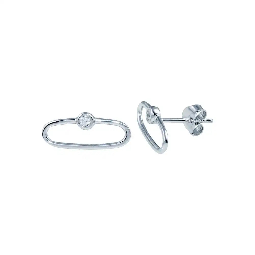925 Sterling Silver Rhodium Plated CZ Paperclip Stud Earring
