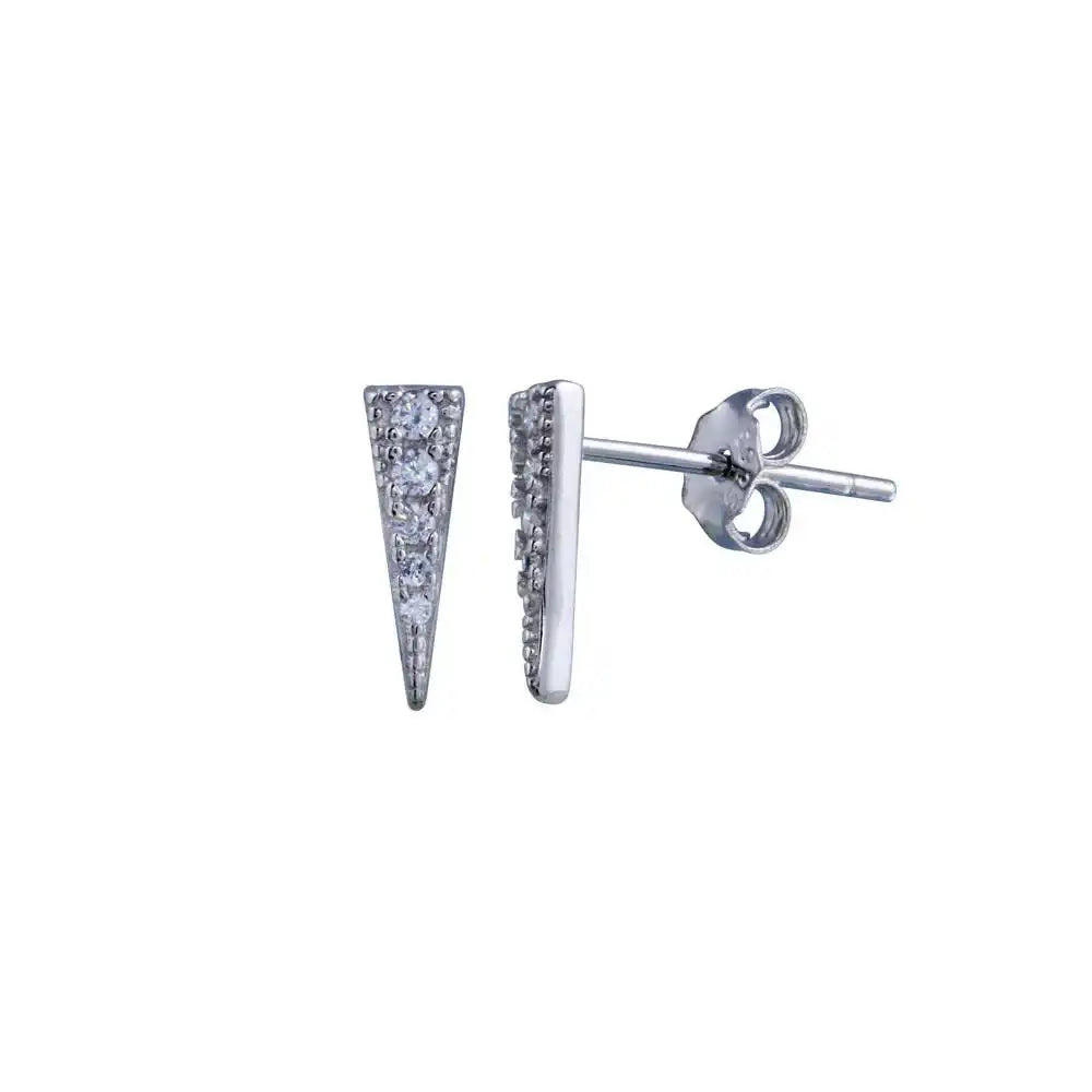 925 Sterling Silver Rhodium Plated CZ Bar Stud Earring