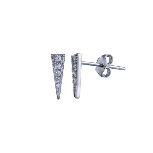 925 Sterling Silver Rhodium Plated CZ Bar Stud Earring