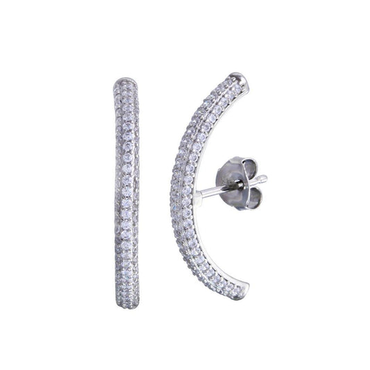 925 Sterling Silver Rhodium Plated Half Circle Clear CZ Earring