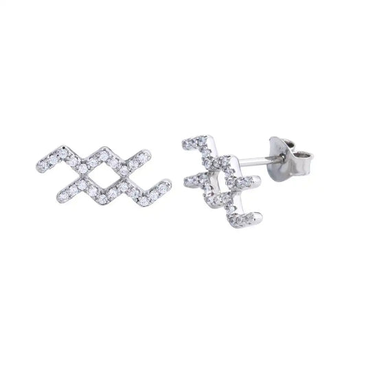 925 Sterling Silver Platinum Plated Aquarius CZ Zodiac Sign Earring