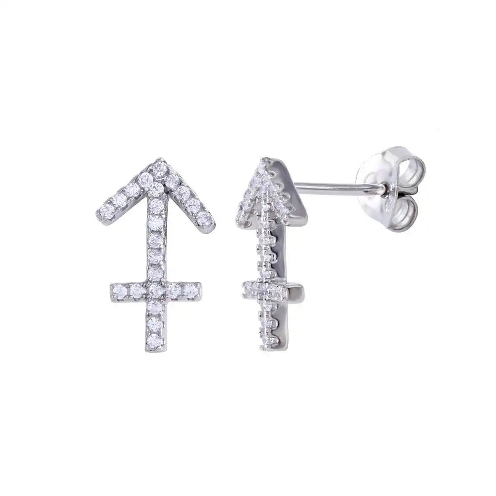 925 Sterling Silver Platinum Plated Sagittarius CZ Zodiac Sign Earring